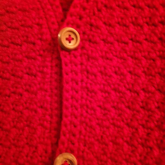 Vntg Homemade Hand Knit Crocheted Cardigan Sweater Red Size M Read Measurements - Picture 3 of 7